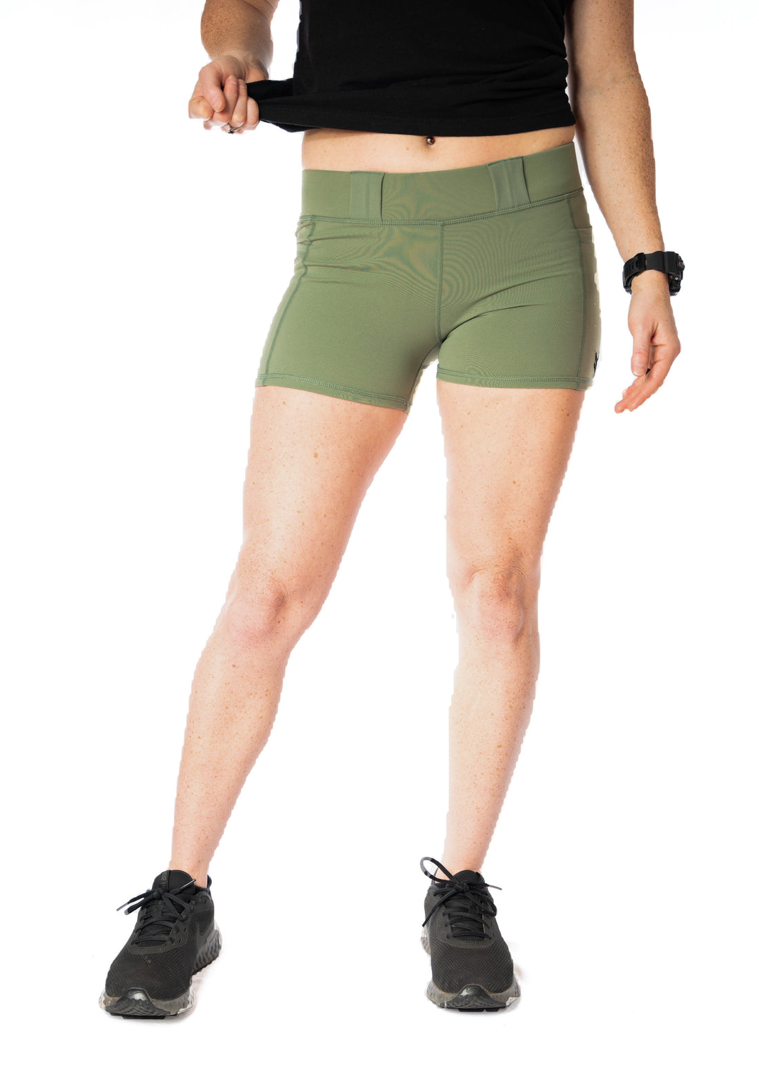 womens olive green conceal carry compression shorts