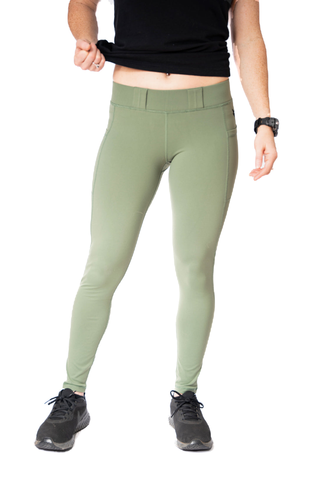 womens olive green conceal carry leggings with beltloops