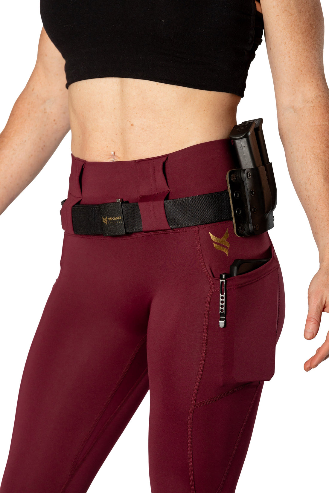 Vakandi EDC Signature legging with new FlexCarry™ waistband - high rise, fig (click + below for more detail)