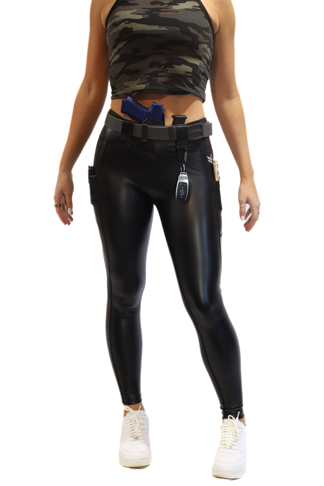 High Rise Faux Leather EDC Leggings -Black