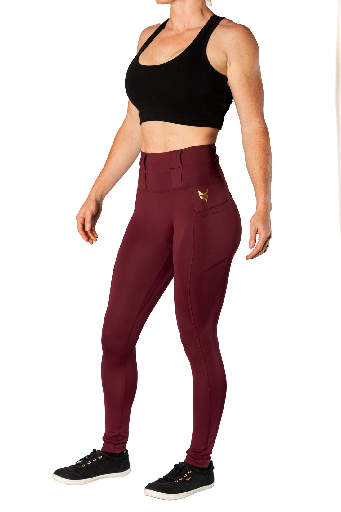 Vakandi EDC Signature legging with new FlexCarry™ waistband - high rise, fig (click + below for more detail)