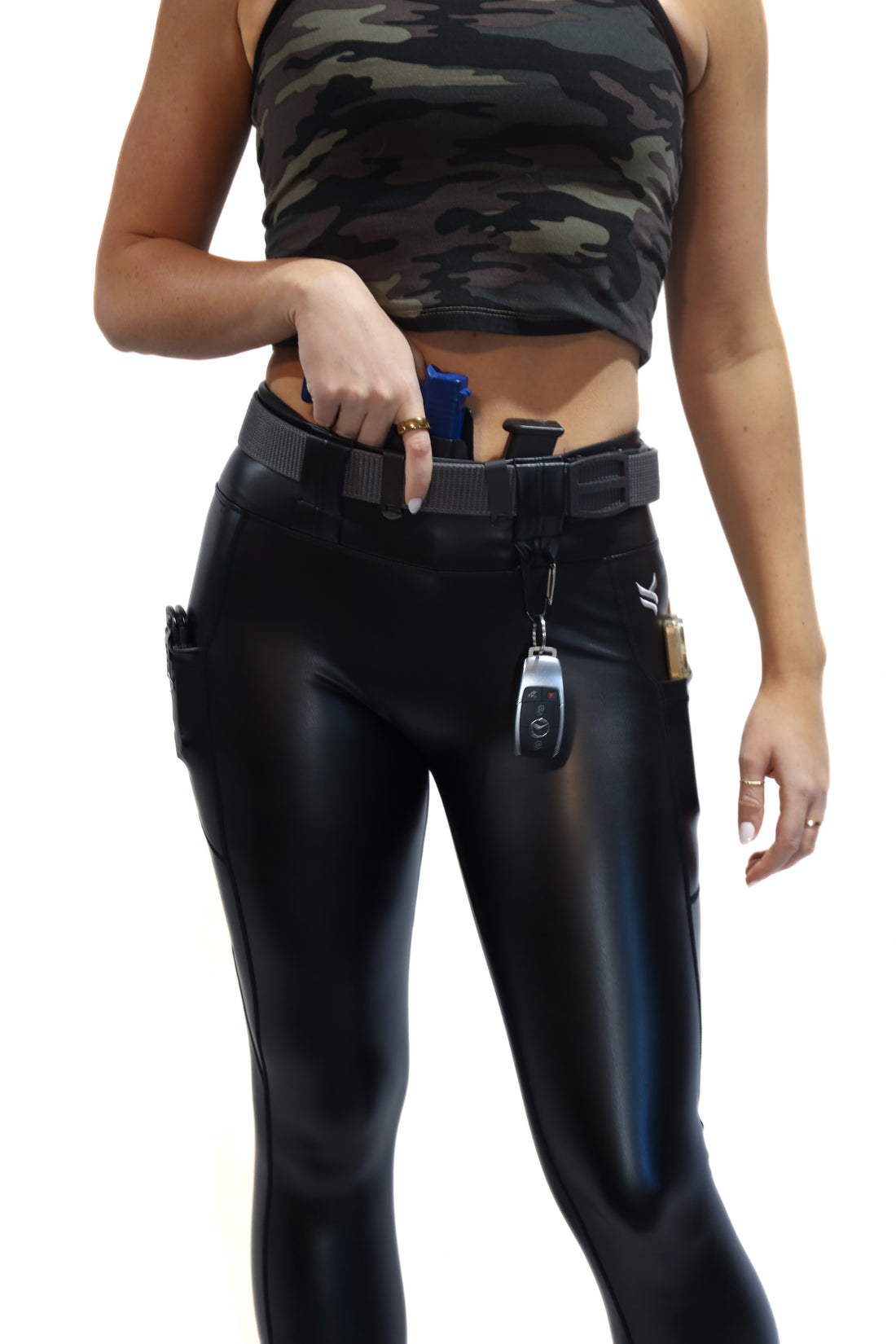 High Rise Faux Leather EDC Leggings -Black