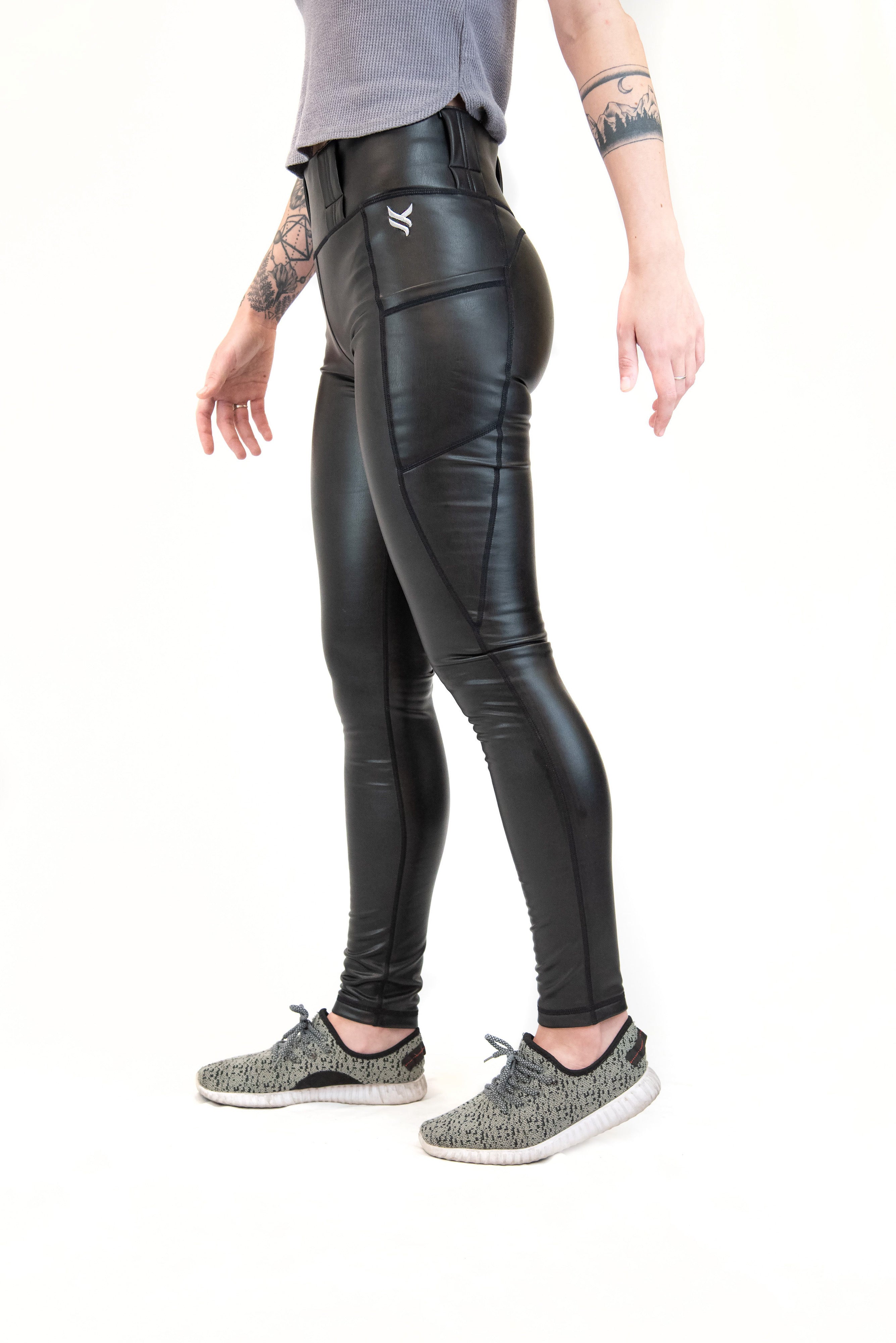 Mid Rise Faux Leather EDC Leggings – Vakandi Apparel