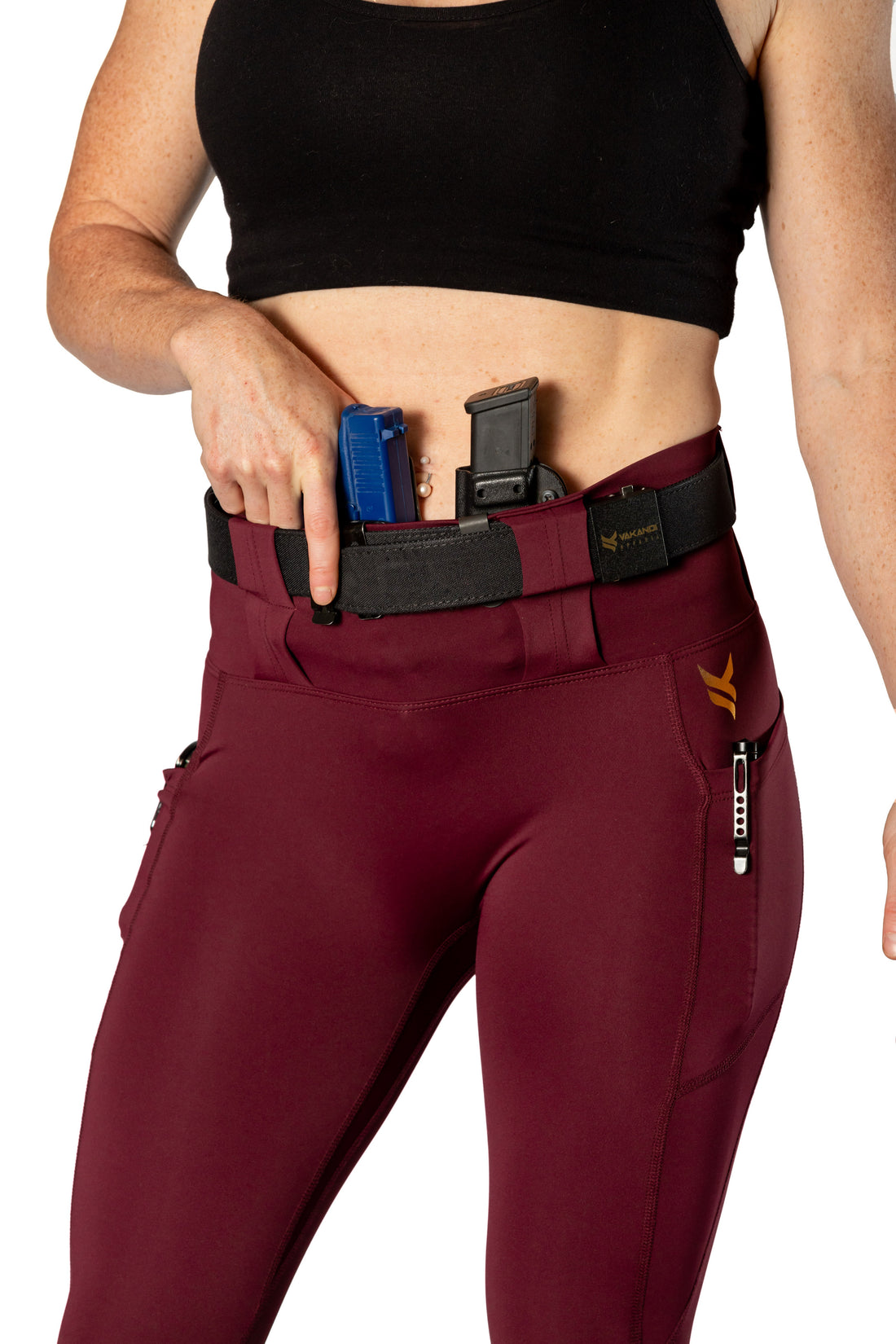Vakandi EDC Signature legging with new FlexCarry™ waistband - high rise, fig (click + below for more detail)