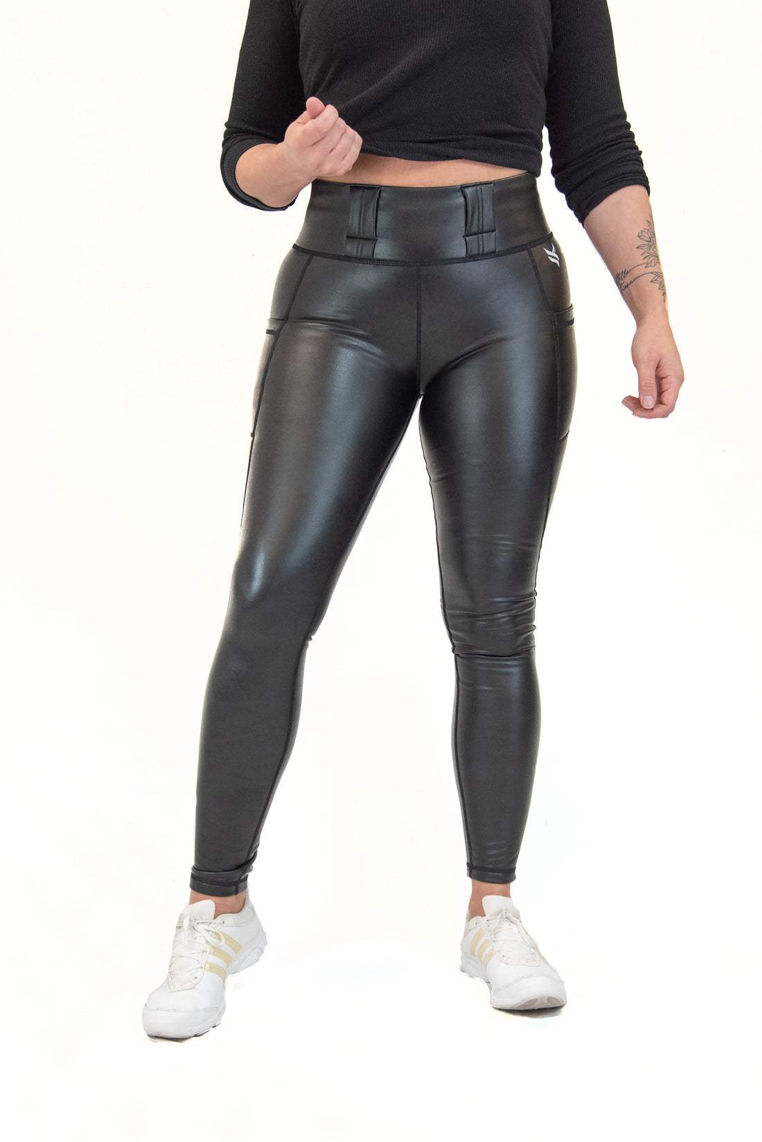 matty m Black FAUX LEATHER Front High Waisted LEGGINGS Pants