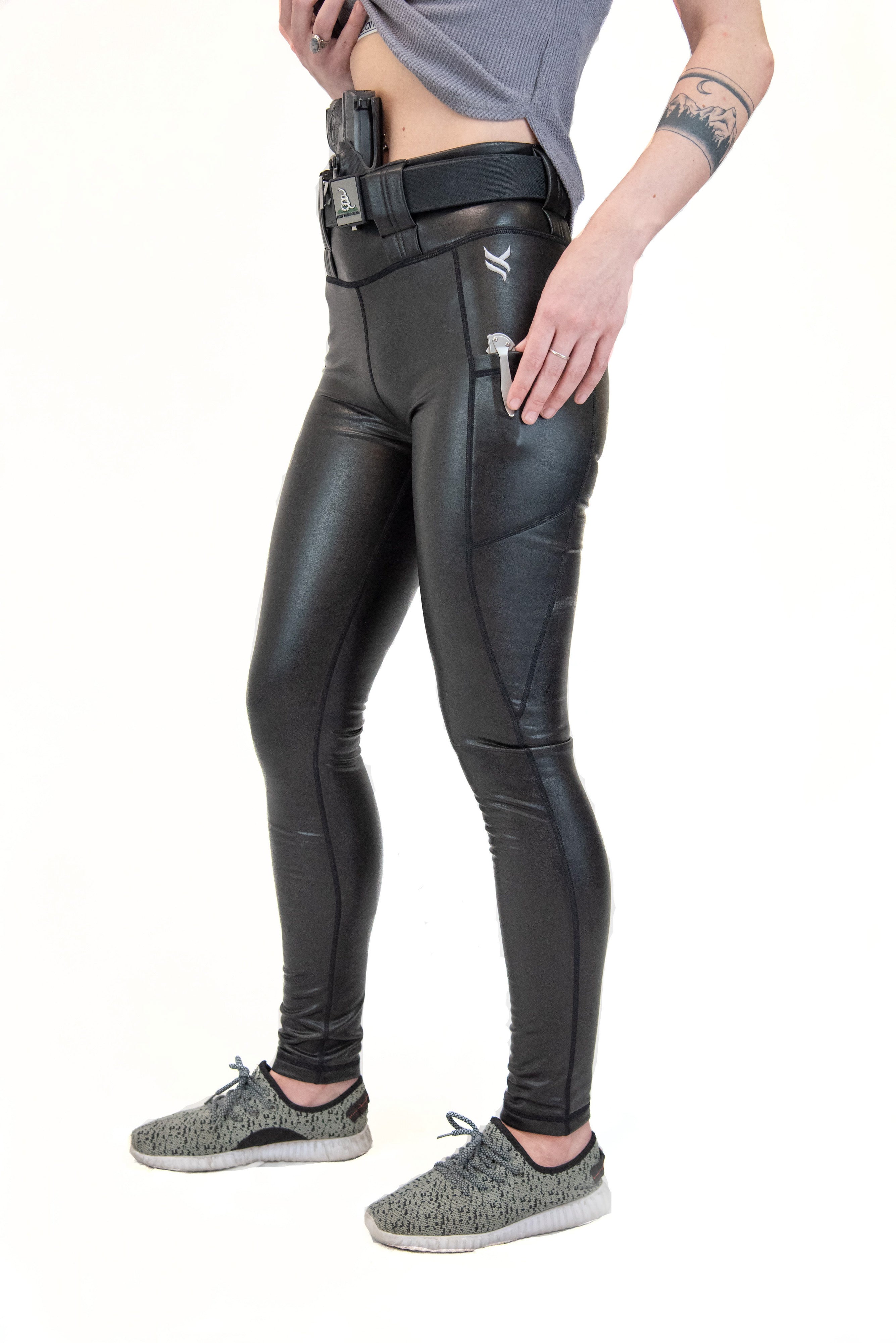 Mid Rise Faux Leather EDC Leggings Vakandi Apparel