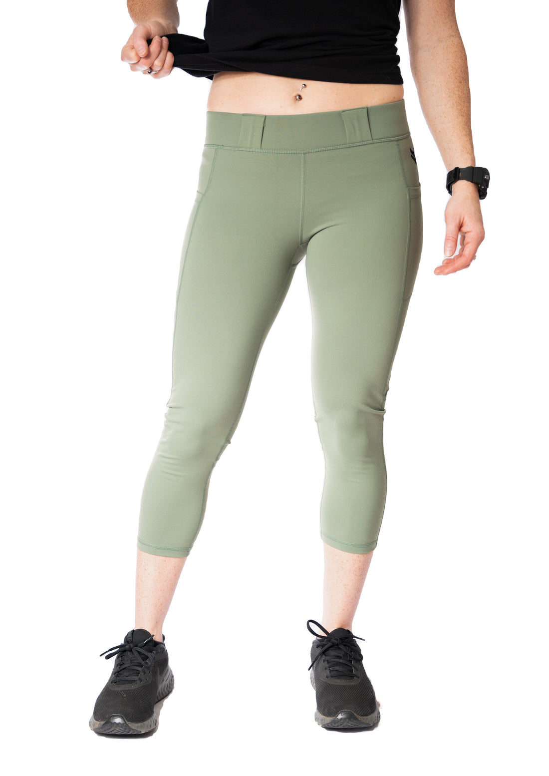 womens olive green conceal carry capri leggings